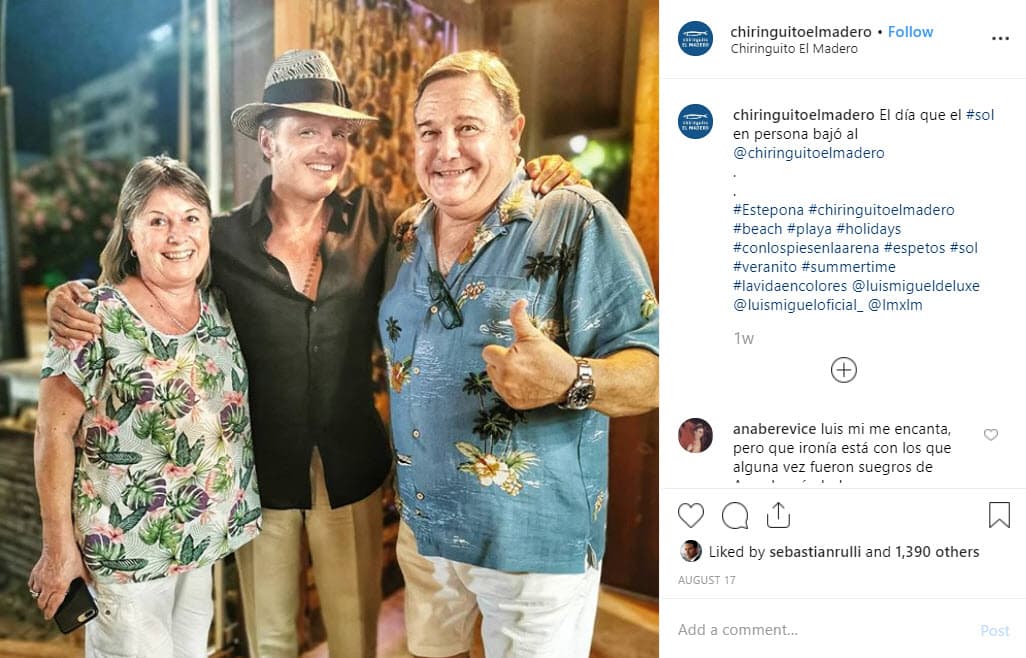 El pasado 17 de agosto en la cuenta de Instagram del establecimiento se publicó una fotografía de los progenitores del actor argentino en compañía de Luis Miguel.
<br>