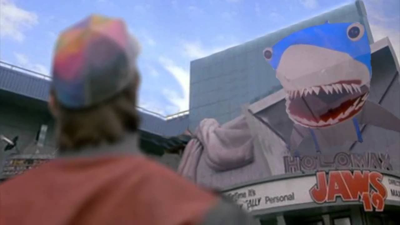 En la cinta promueven la cinta 'Jaws 19' (Tiburón).