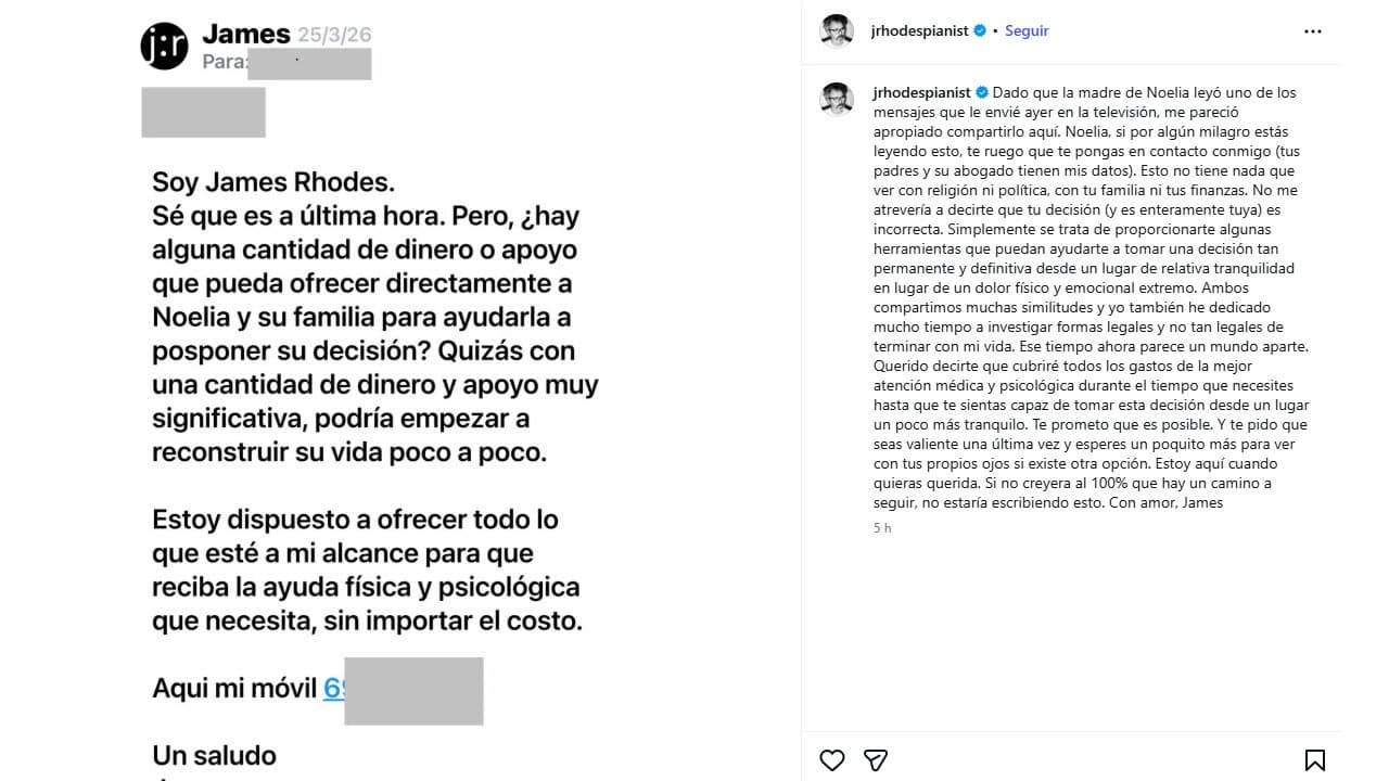 James Rhodes ofrece ayuda a Noelia Castillo.