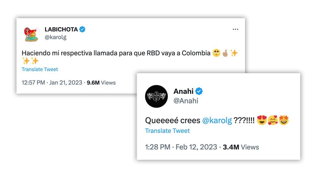 Este fue el tuit con el que Anahí le respondió a Karol G tras el anuncio de la gira de RBD.