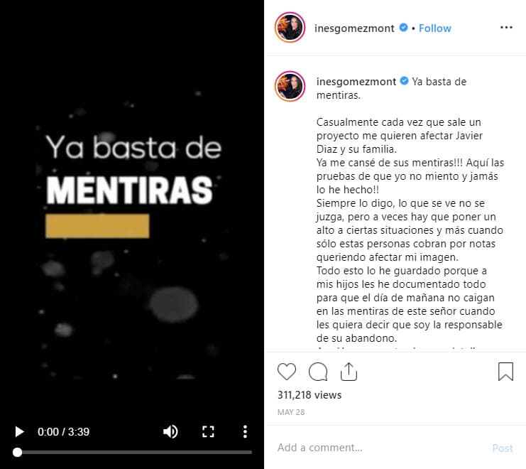 Un par de días después, Inés Gómez Mont explotó ante los señalamientos de su exesposo y publicó en Instagram un video donde demuestra con pruebas que todo es mentira.