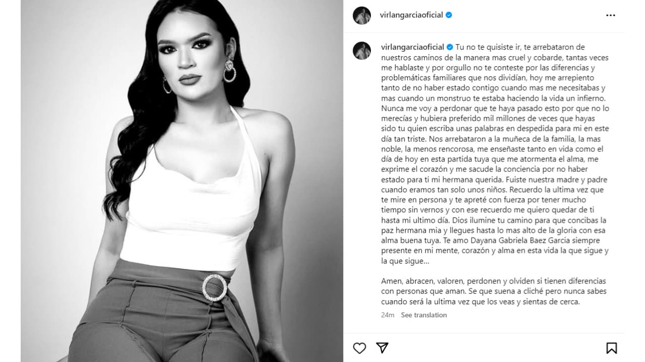 Virlán García dedica desgarrador mensaje de despedida para su hermana.