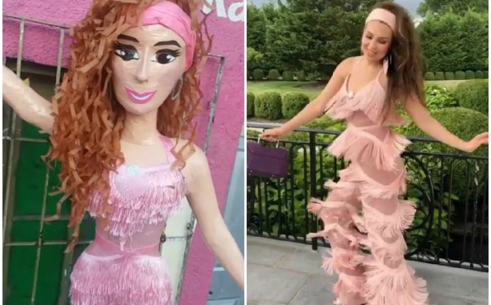 El video de Thalía, por el cual se originó esta 'pelea', trascendió a tal nivel que en México ya hasta la convirtieron en piñata.