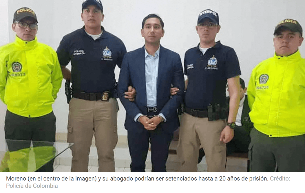 Moreno antes de ser extraditado de Colombia a EEUU