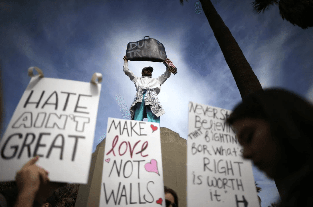 People rally against the election of Donald Trump as President of the United States in California, Nov. 12, 2016.