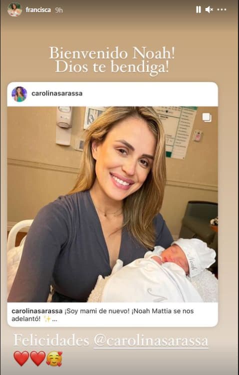 Desde casita donde cuida con amor a Gennaro, Francisca también felicitó a Caro y le envió bendiciones al recién nacido.