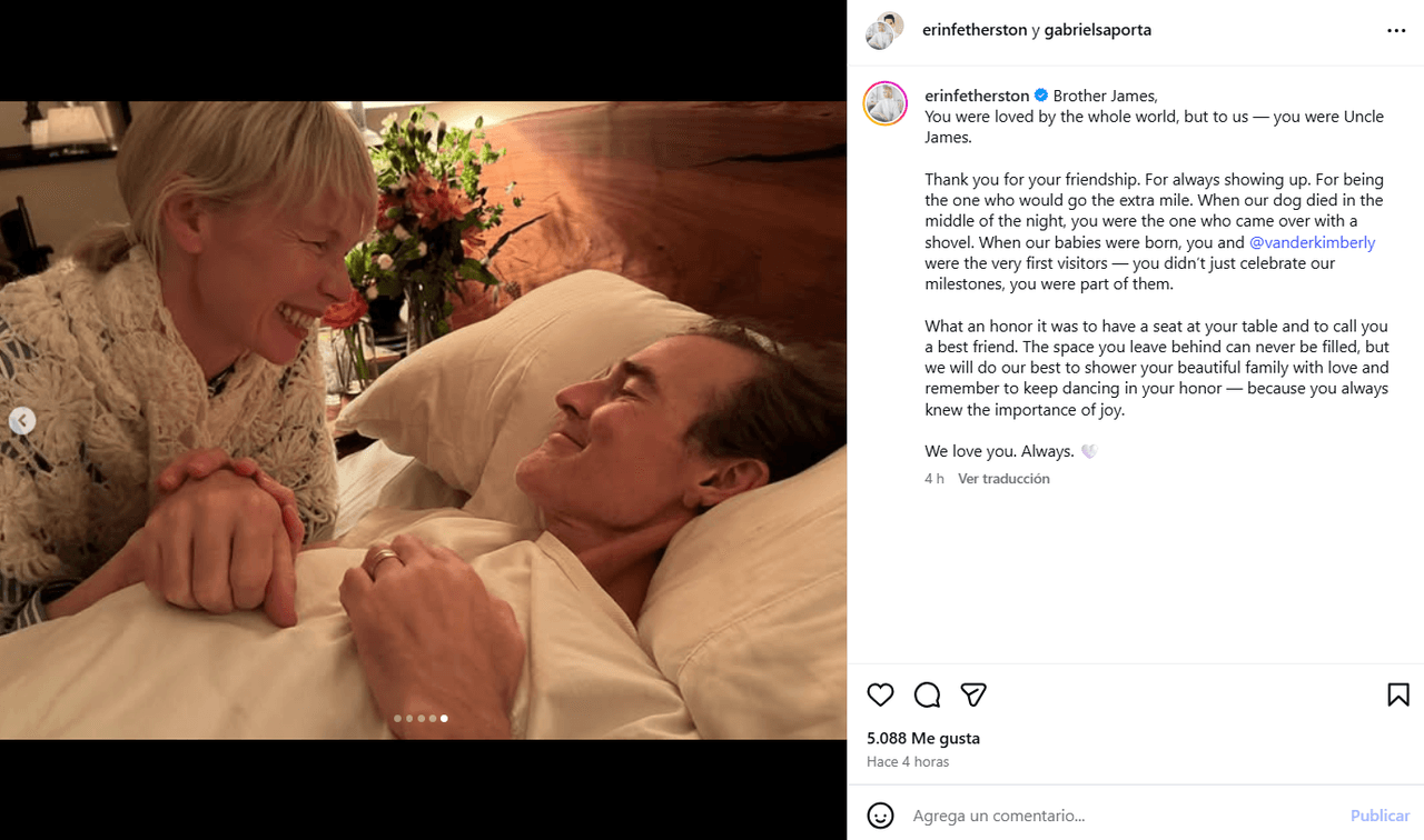 Erin Fetherston compartió un sentido mensaje tras la muerte de James Van Der Beek.