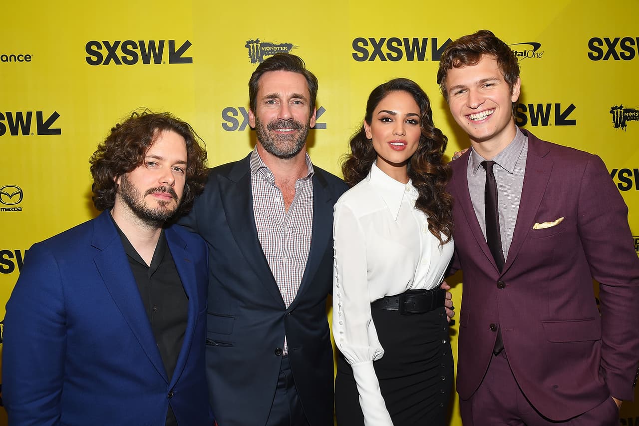 Edgar Wright, Jon Hamm, Eiza González y Ansel Engort.