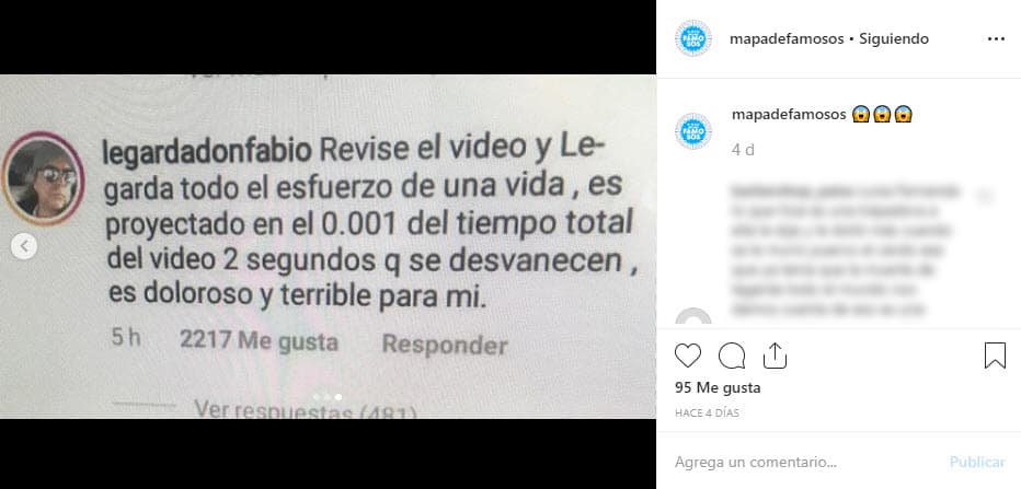 "Tal vez estaba siendo irrespetuosamente ignorado, y considero que también se ha irrespetado el trabajo que desarrolló mi hijo e inclusive, en la portada se le estaba incluyendo como artista de segunda, el que lleva 18 años en la música es Legarda, entonces va por encima. Además, después de semejante tragedia se lo merece y esto lo haría cualquier padre de familia", dijo en el show.
<br>