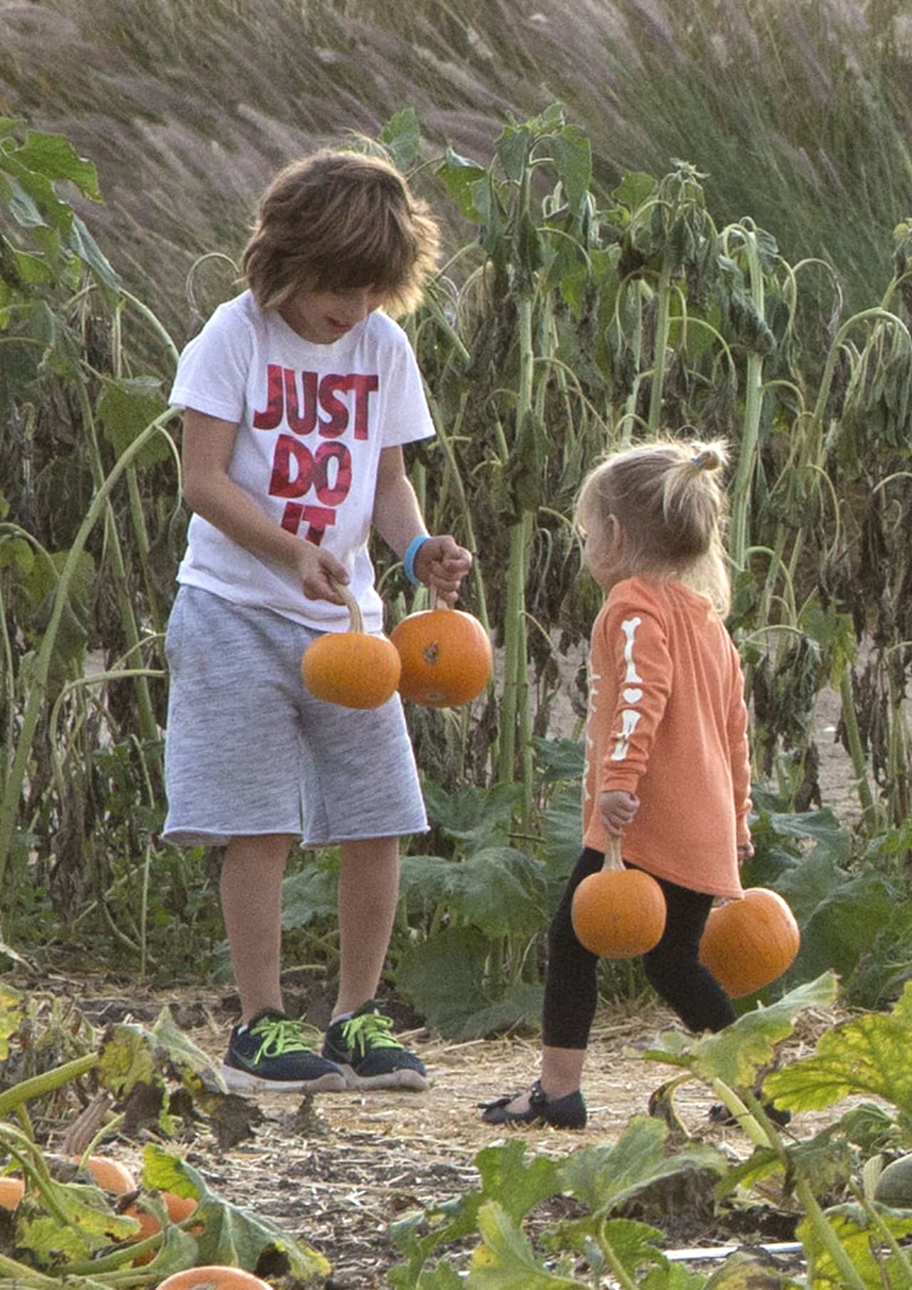 Los dos nenes cargaron un par de calabacitas pequeñas.