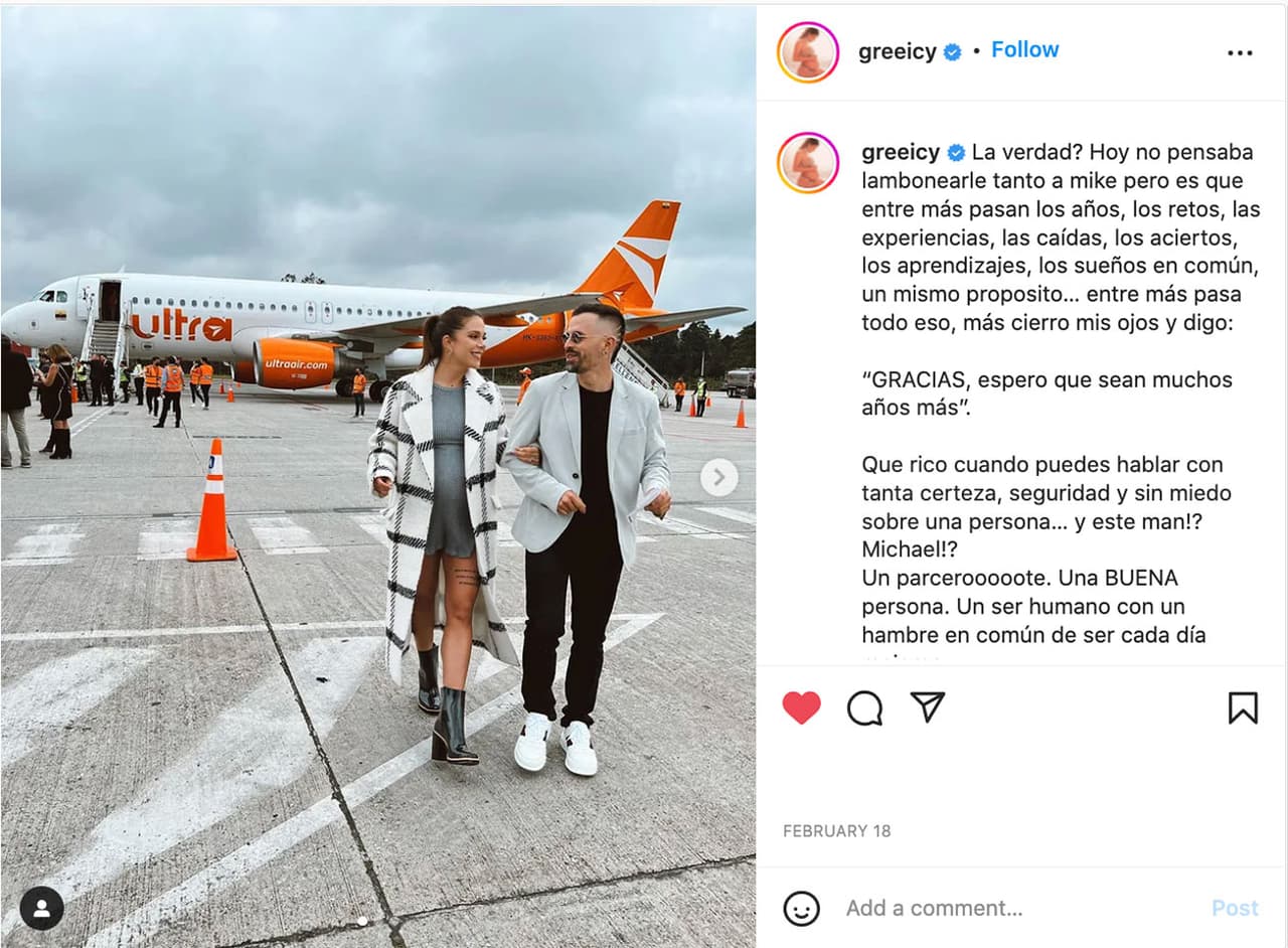 A pesar de estar cerca la fecha de nacimiento, Greeicy y Mike Bahía estuvieron las últimas semanas en su gira ‘Amantes Tour’, en el que la colombiana les presentaba a todos los asistentes su barriga.
