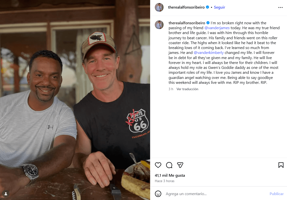 Alfonso Ribeiro habló de su dolor ante la muerte de James Van Der Beek.