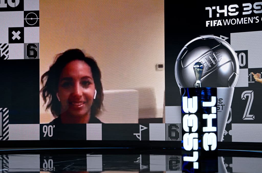 Sarah Bouhaddi, jugadora del Olympique de Lyon, fue la ganadaora como la mejor portera femenil del año.