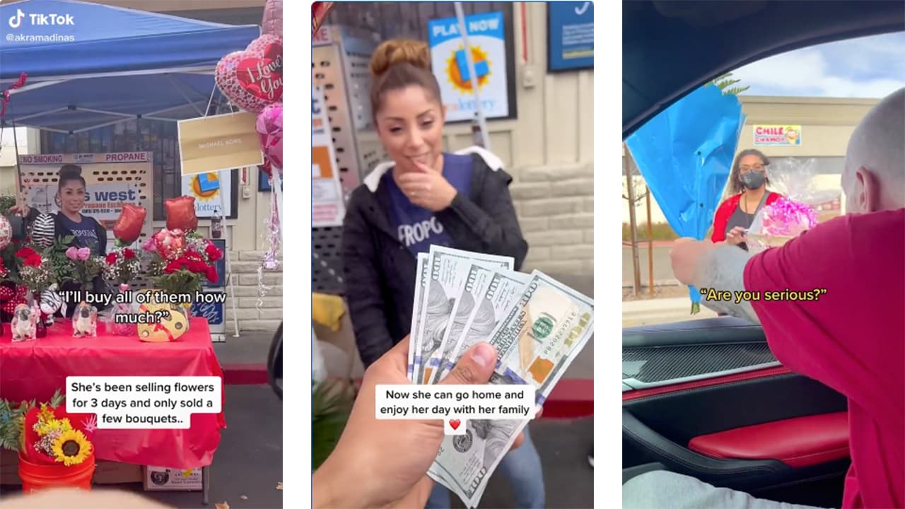 Hombre compra toda la mercancía a vendedora ambulante hispana en el Día de San Valentín