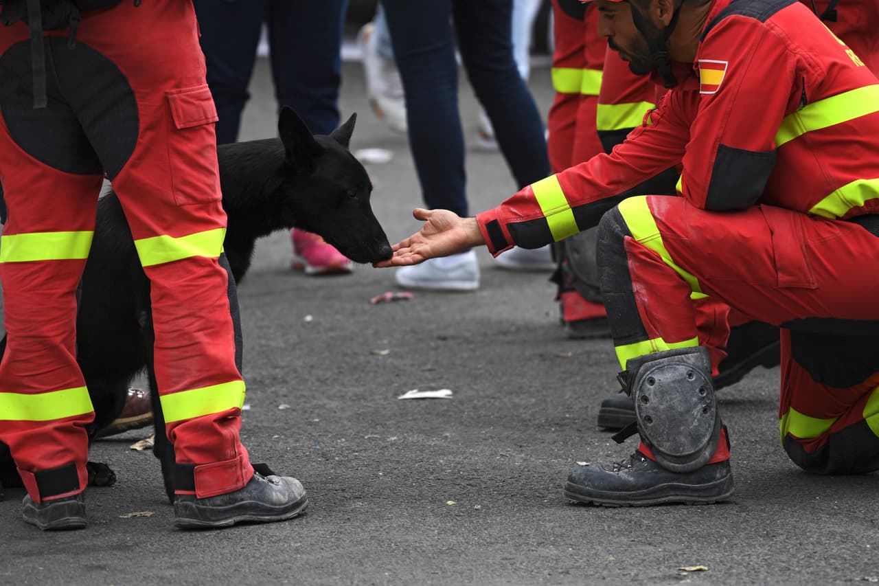 Un miembro del equipo español examina los escombros del lugar que se les asignó para trabajar en la colonia Roma.