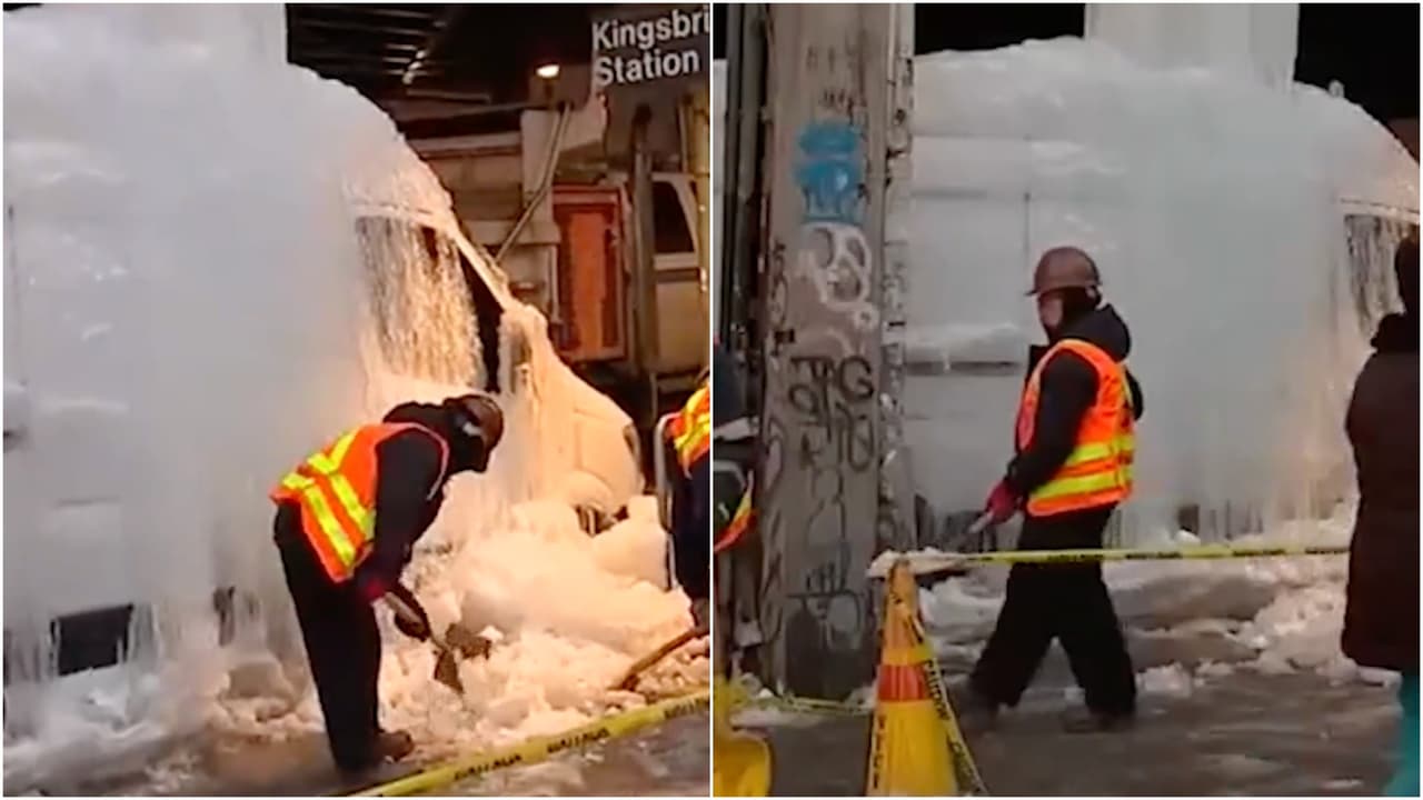 Estalla tubería en el Bronx y una camioneta termina completamente congelada