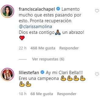 Francisca Lachapel y Lili Estefan se hicieron presentes en la publicación y le dejaron mensajes de ánimo.