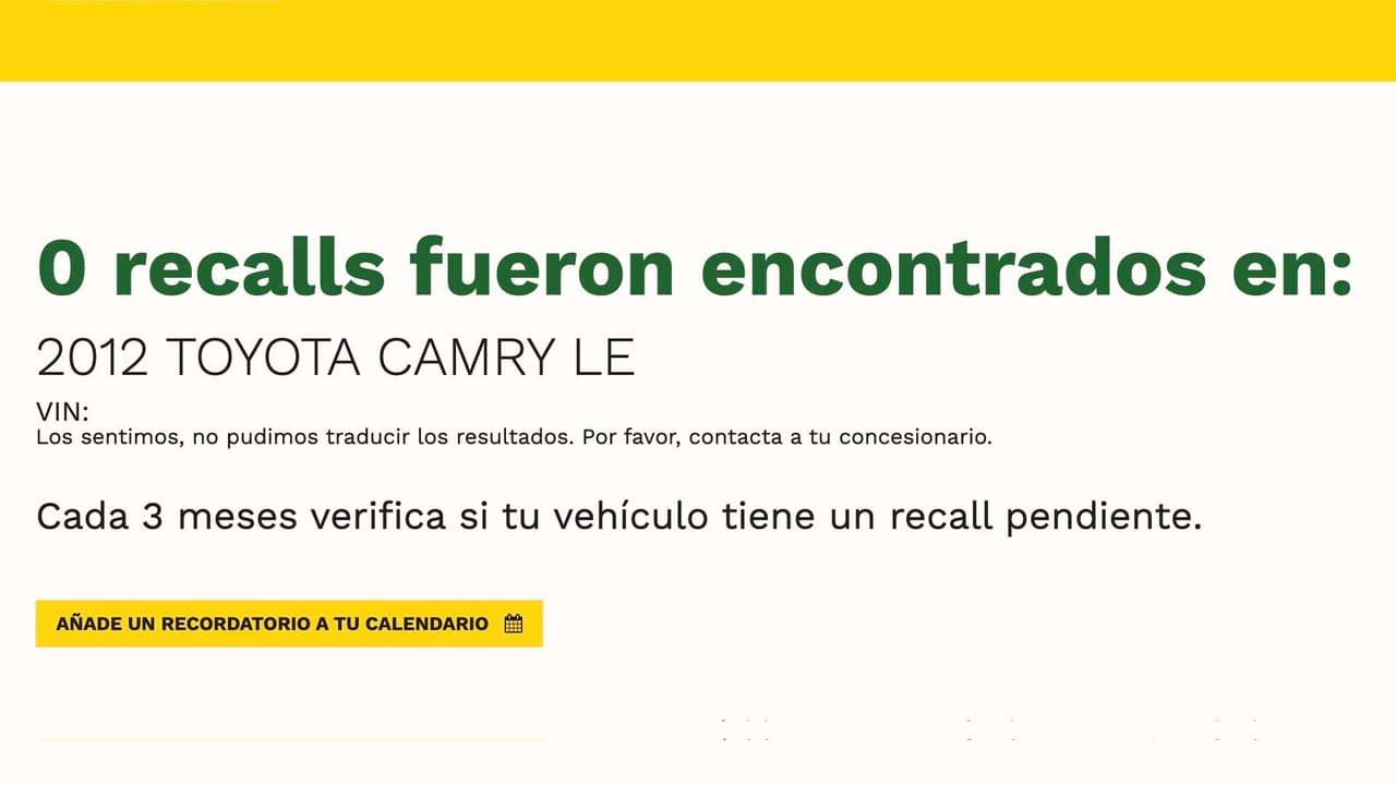 Luego te aparecerá el resultado si es que tienes o no un ‘recall’ o llamado de retiro por seguridad.