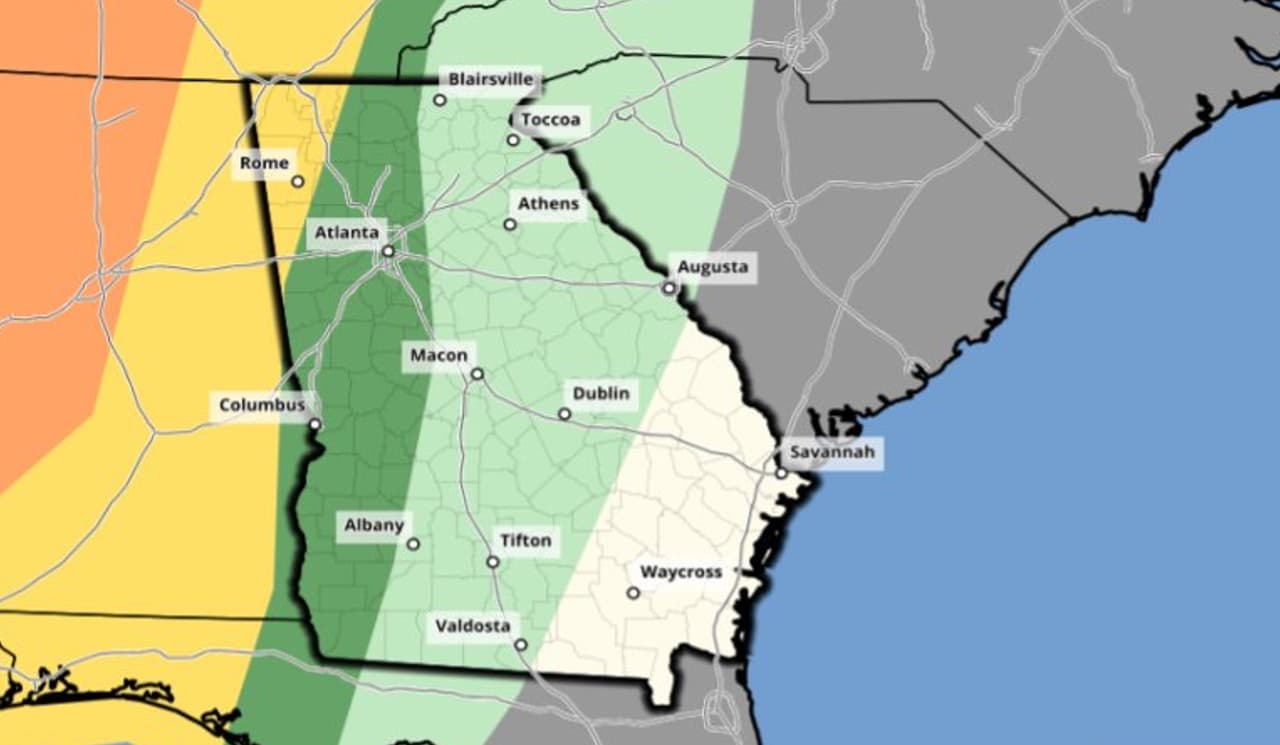 Frente frío incrementa un riesgo de tormentas severas en el norte de Georgia  
