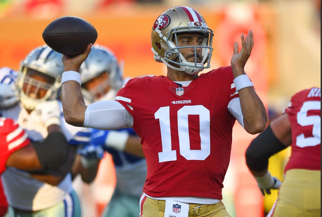 18) 
<b>Jimmy Garoppolo, San Francisco 49ers</b>. 
<i>Jimmy G</i> guió un equipo con foja de 1-10 a acabar 6-10. Esa es la razón que tiene emocionados a todos en la bahía. La duda es si retomará donde dejó su nivel.