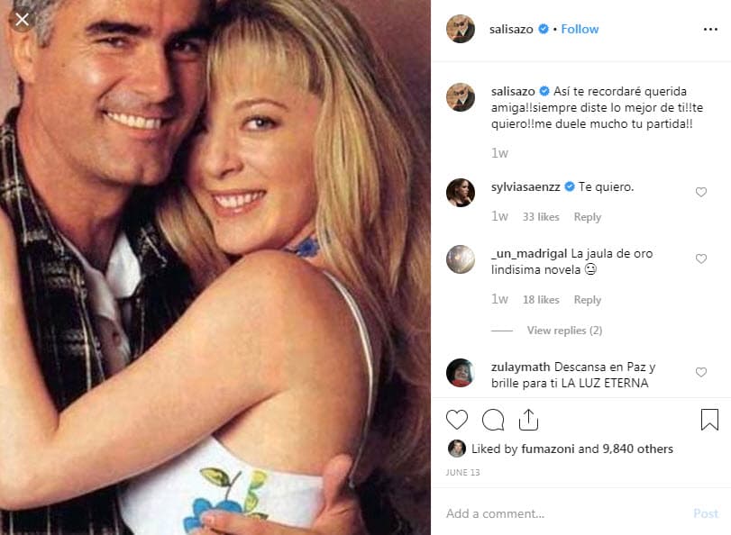 El 13 de junio pasado, justo el día del fallecimiento de Edith González, Saúl Lisazo expresó su dolor y le dio el último adiós a través de Instagram con esta publicación.