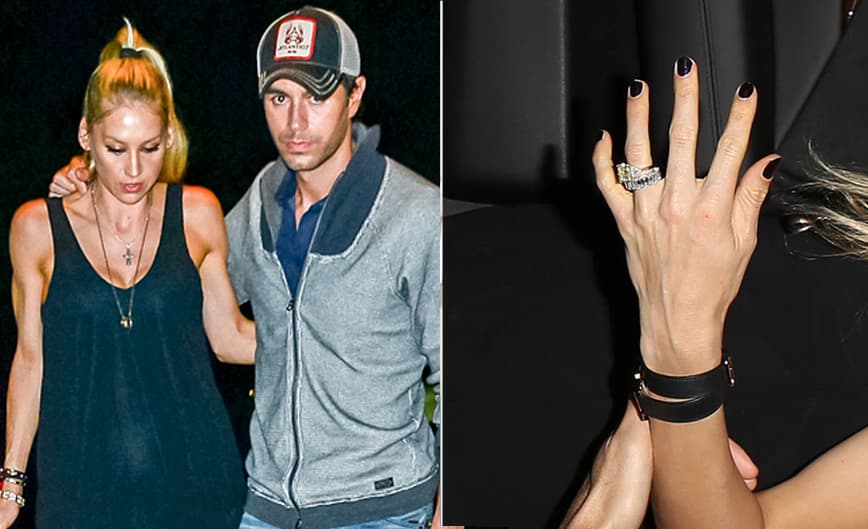 ¿Anillo de compromiso? Enrique Iglesias y Ana Kournikova se fueron de cena romántica y la tenista llamó la atención con el anillazo que presumió.