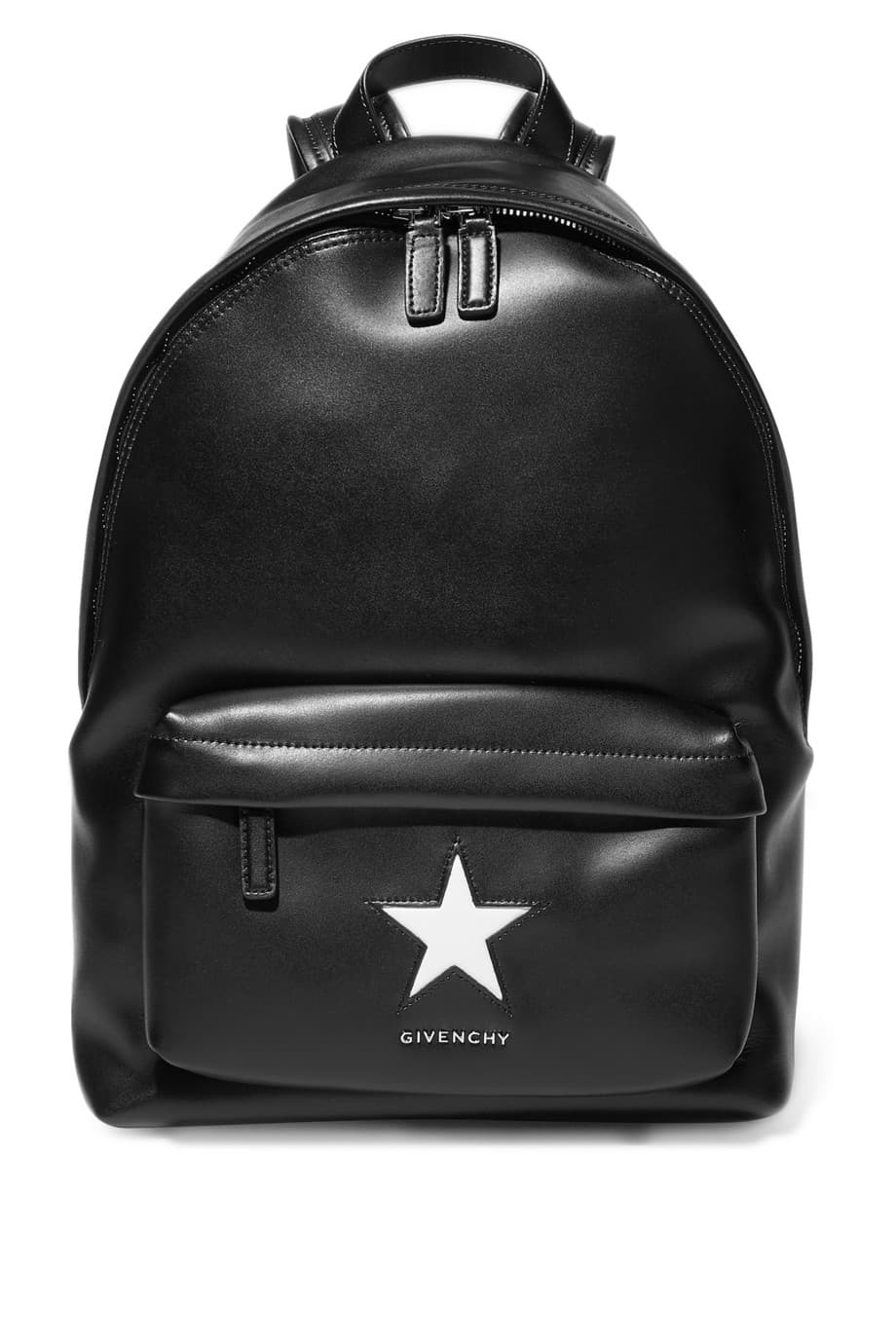 Un backpack en cuero negro, con algún ligero aplique, como este de estrella blanca de Givenchy puede ser casi uno de esos básicos de armario que va con todo.
<br>