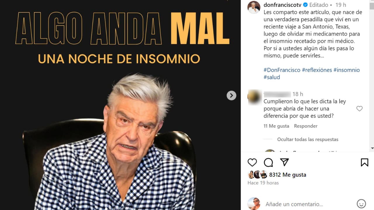 Don Francisco narró el calvario que vivió en San Antonio a través de esta publicación que hizo en Instagram.