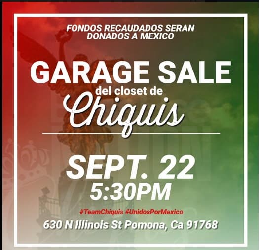 Este es el anuncio que subió Chiquis Rivera a sus páginas, invitando a sus fans y paisanos mexicanos y puertorriqueños a hacerse presente en la venta de garage que organizó donde, además de vender ropa y artículos personales, se puso a vender tacos. De lo que se recaude, ella aportará una cantidad similar.
