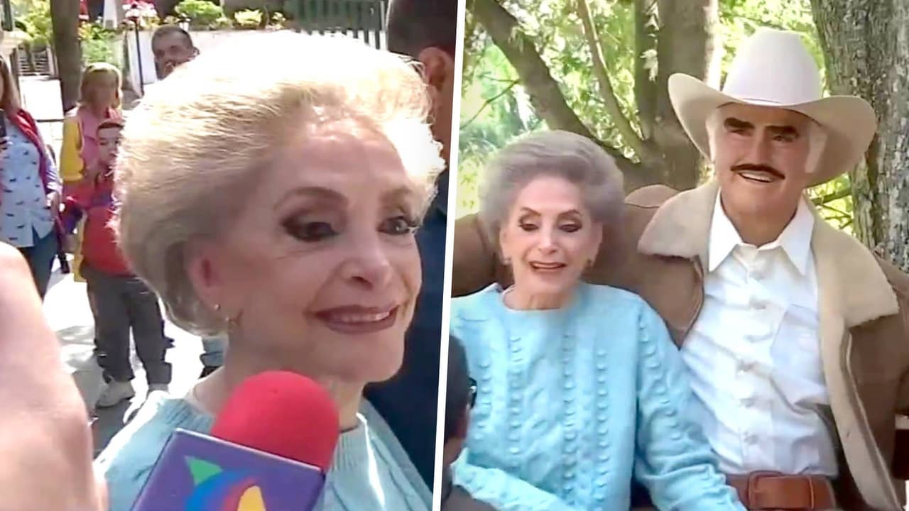 Viuda de Vicente Fernández llora al ver la figura de silicona del cantante en su aniversario luctuoso