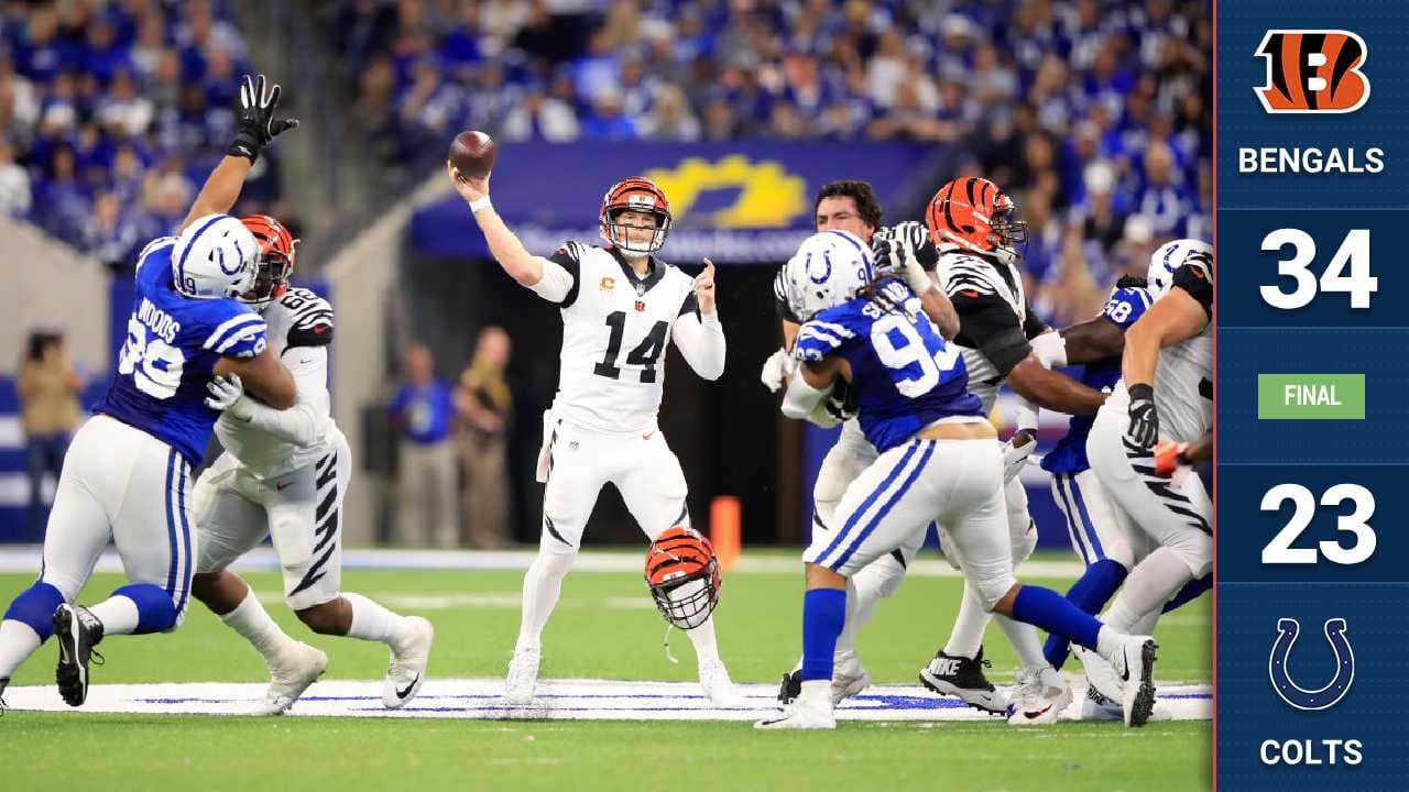 Cincinnati anotó 17 puntos en el cuarto periodo para remontar a Indianapolis. Andy Dalton lanzó para 243 yardas con dos pases de anotación en la victoria de sus Bengals.