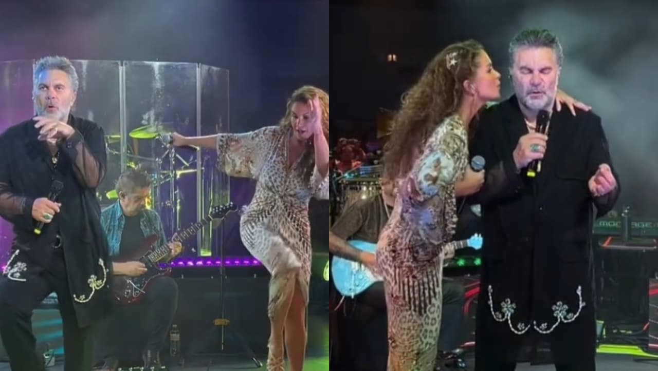 ¡Lucero aparece de sorpresa en concierto de Mijares y lo besa!