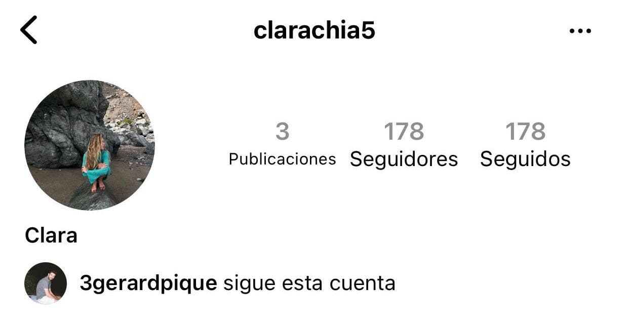 Aunque la cuenta de Clara Chía Marti es privada, se puede observar que el futbolista ya es parte de su selecto grupo de 180 seguidores.