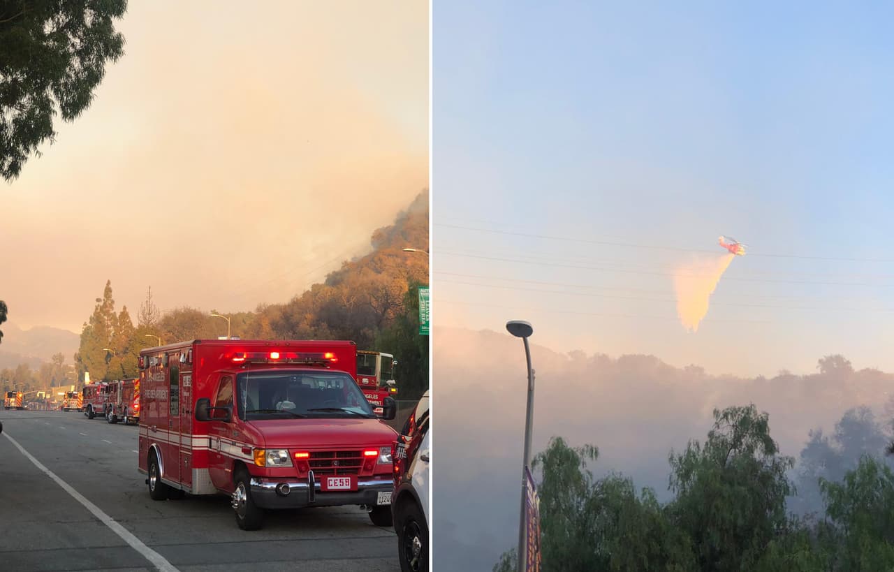 Bomberos luchan contra incendio Barham en Hollywood Hills