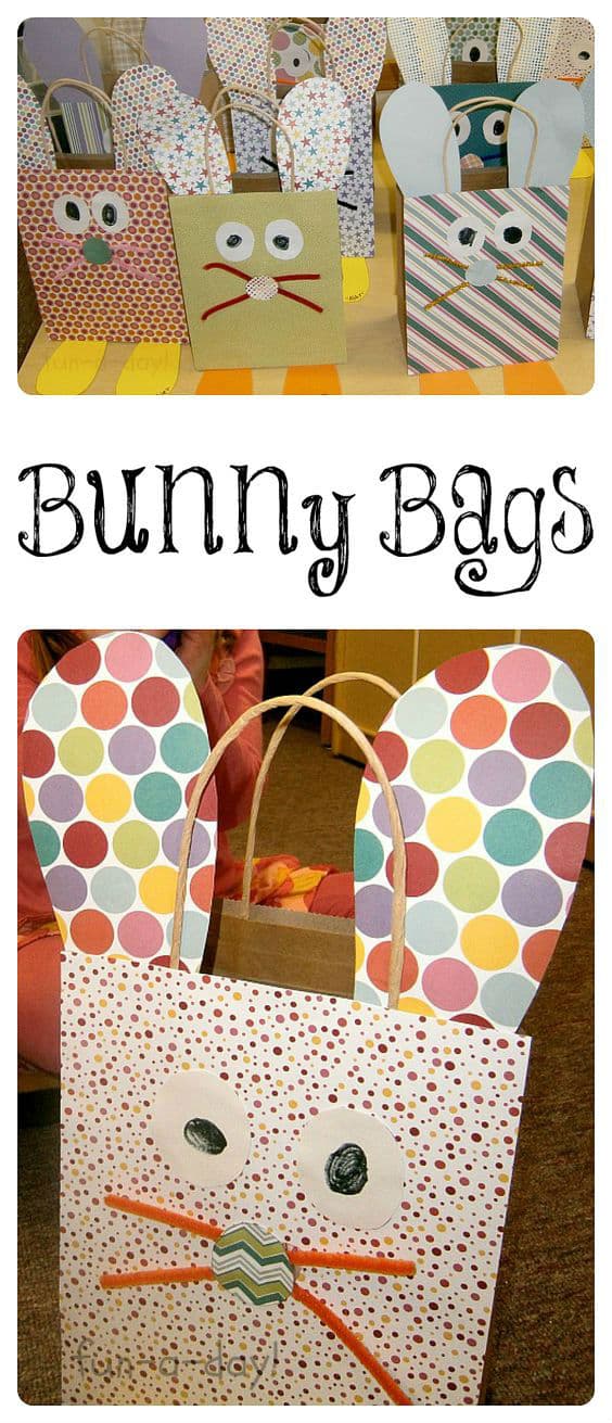 Bunny Bags: These adorable Bunny Bags are a great way to get kids to create some storage for all their Easter loot. Paper crafts are a great way for kids to get creative with patterns and shapes and this craft is a useful one, to boot.