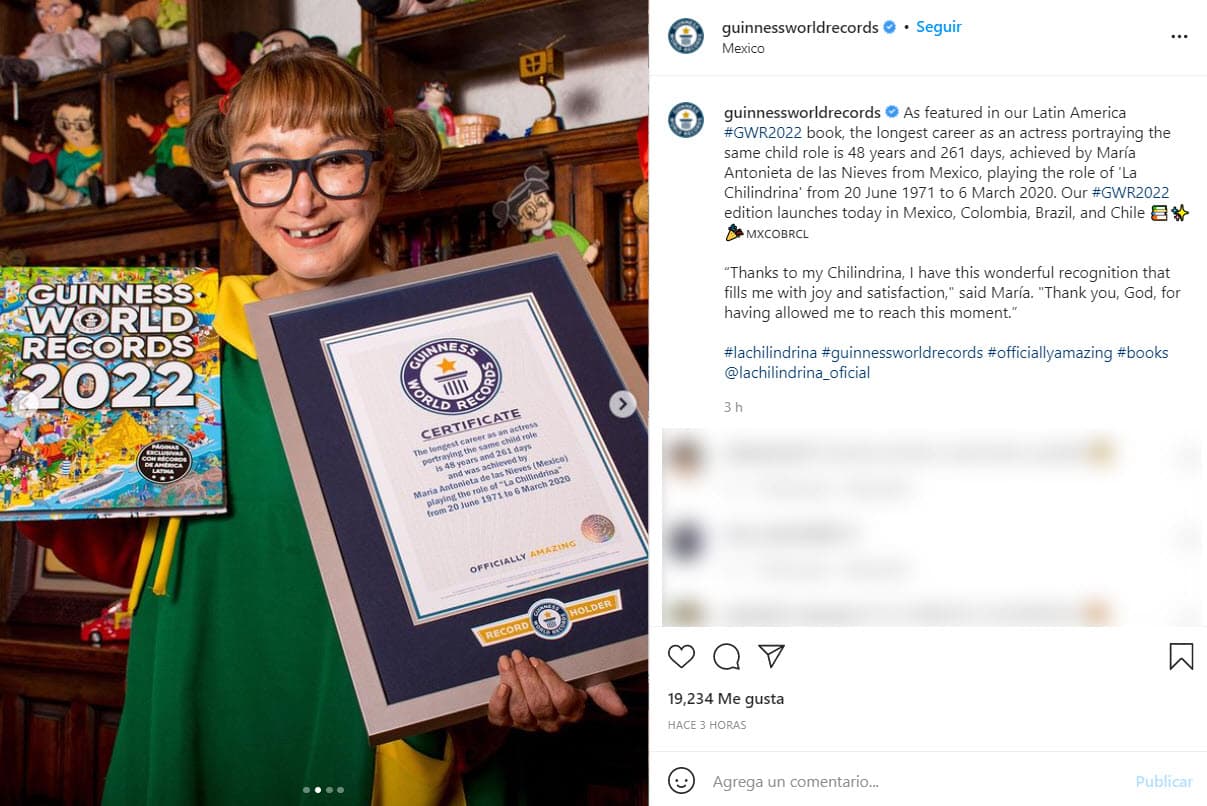 María Antonieta de las Nieves ganó el Récord Guinnes como la actriz que más tiempo ha interpretado al mismo personaje.