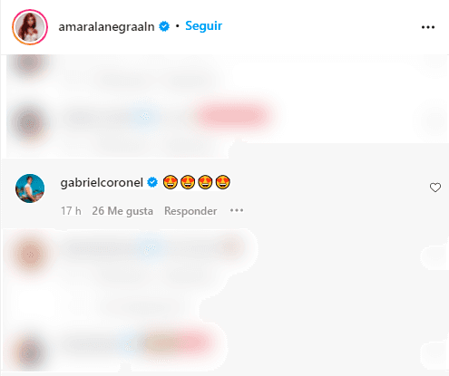 <b>Gabriel Coronel</b> también tuvo emojis para Amara, aunque fueron caritas con corazones en los ojos, al comentar una de las fotos de su sesión para la revista.