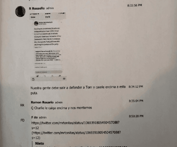 13 de julio- Se publican las 889 páginas del chat de Telegram y el gobernador anuncia la renuncia innmediata de los participantes del chat excepto la del secretario de Asuntos Públicos, Anthony Maceira, y el de la Gobernación, Ricardo Llerandi. Ese mismo día, comienzan las manifestaciones en contra de Rosselló.
<br>