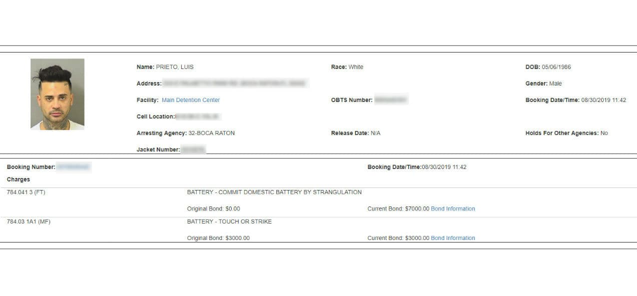 Según la ficha de arresto emitida por la
<a href="https://www2.pbso.org/blotter/searchresults.cfm?fr=56&f=1&xisi=f44571fb-a633-498c-9ea3-5927760c043b" target="_blank">Oficina del Sheriff</a>, el cantante de origen cubano deberá pagar una fianza de 10,000 dólares para poder salir de la cárcel principal de Palm Beach.
<br>