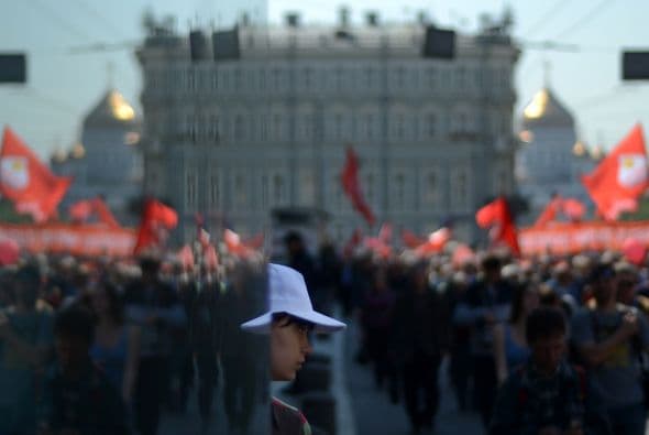 Algunos trabajadores aprovecharon para manifestar su apoyo al presidente Vladimir Putin.