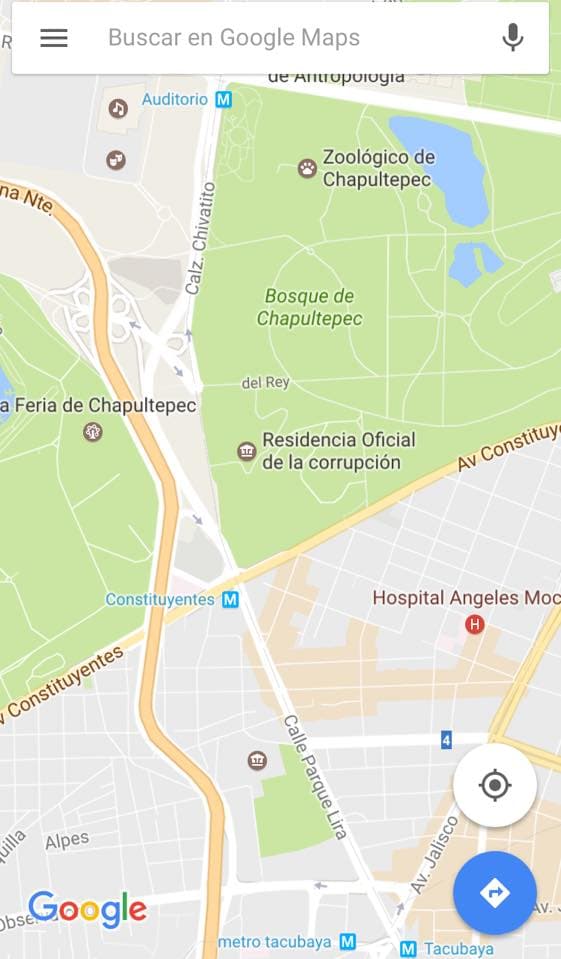 El punto donde se ubica la casa presidencial de México aparecía en los mapas de navegación de Google Maps como "Residencia Oficial de la corrupción".