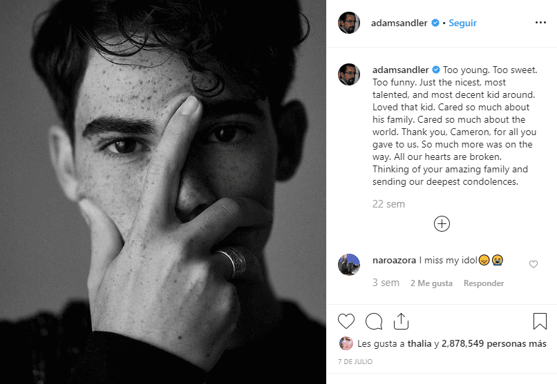 La repentina muerte de Cameron Boyce causó la 
<b><a href="https://www.univision.com/famosos/desde-salma-hayek-hasta-la-hija-de-andrea-legarreta-famosos-de-luto-por-cameron-boyce-fotos">reacción de diversos famosos</a></b>. Uno de ellos fue Adam Sandler, quien destacó en Instagram al día siguiente del deceso, que era un actor que se preocupaba mucho por el mundo y por su familia.