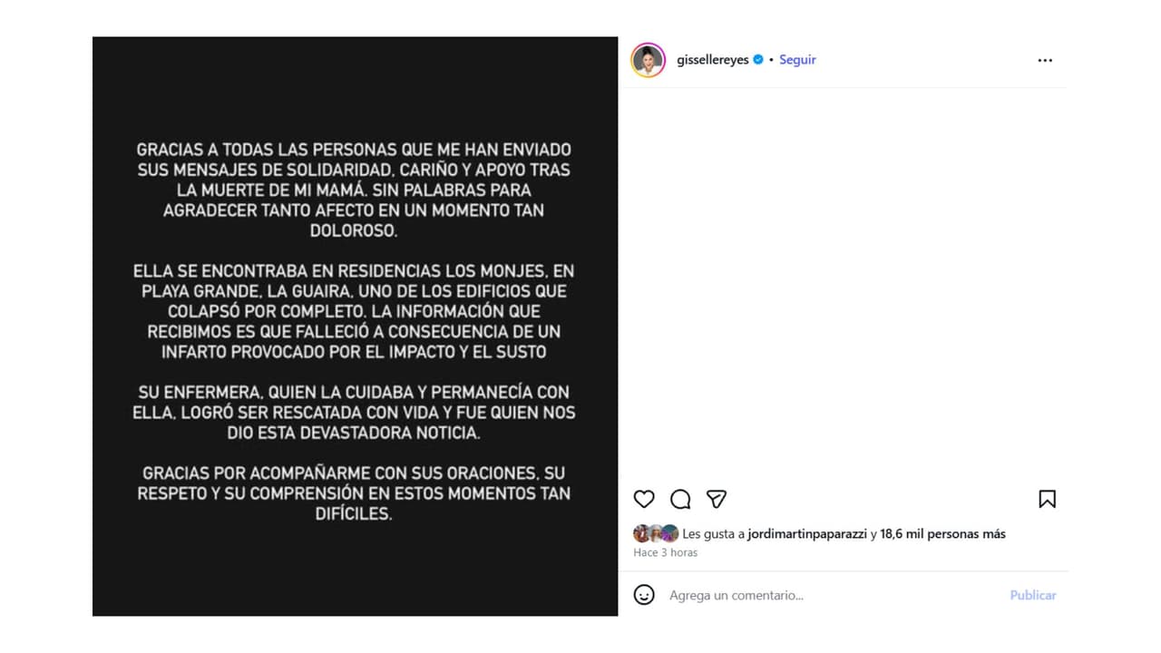 Así confirmó Gisselle Reyes la muerte de su mamá.