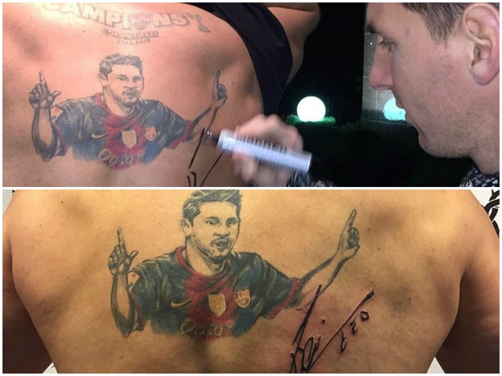 Aficionado termina su tatuaje gracias a Messi
