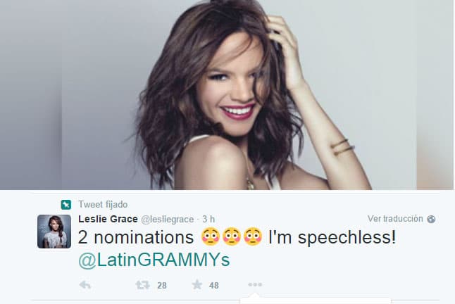 La Academia Latina de la Grabación anunció a los nominados a Latin GRAMMY 2015 y una de las primeras en reaccionar fue Leslie Grace por sus dos postulaciones.
