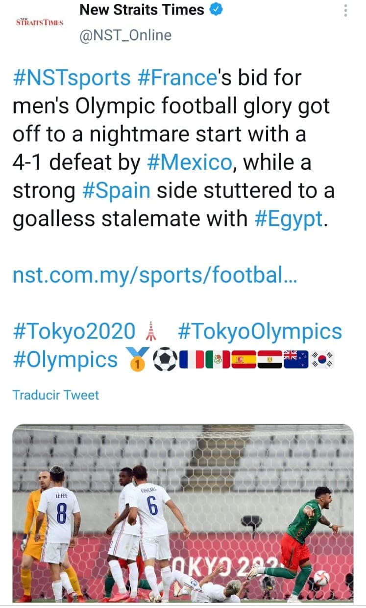 Estas fueron algunas de las reacciones, nacionales e internacionales, sobre la victoria de México ante Francia en su partido inaugural en los Juegos Olímpicos de Tokyo 2020.