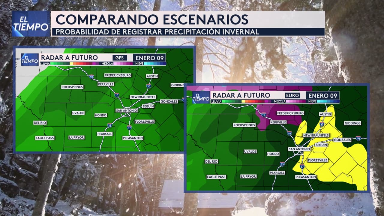 <b>¿Hay posibilidad de precipitación invernal?</b>
<br>
<br>Estos dos modelos meteorológicos muestran panoramas diferentes, el de la izquierda solo lluvia para el jueves 9 de enero y el de la derecha la posibilidad de algo de precipitación invernal el mismo día. Lo que sí es seguro es que cada grado contará para determinar si caerá lluvia fría o nieve.