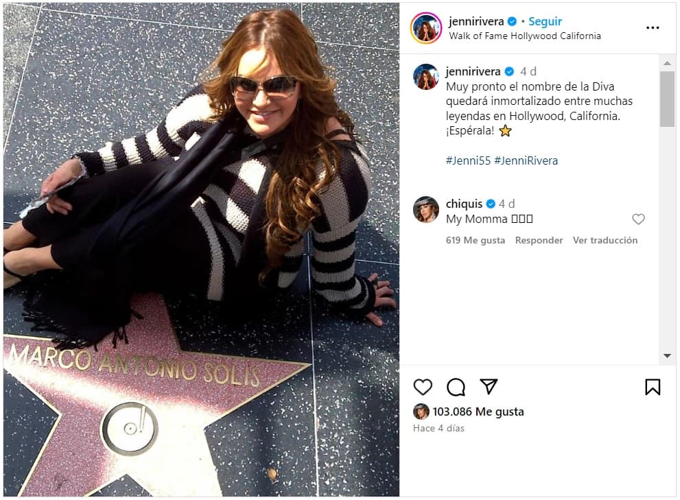 Jenni Rivera tendrá "pronto" su estrella en el Paseo de la Fama de Hollywood.