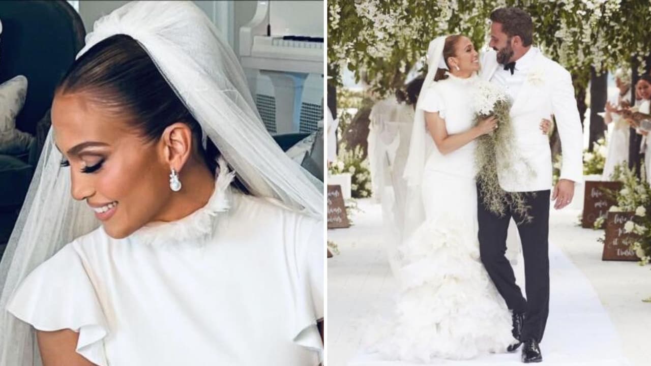 JLo confiesa que le fue “difícil” caminar en su boda con Ben Affleck por un detalle de su vestido