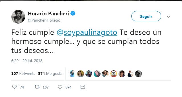 Esta vez ninguno de los dos publicaron ninguna imagen donde aparecieran juntos. Horacio Pancheri se limitó a enviar este mensaje donde los "te amo" quedaron fuera y la frialdad se hizo presente, lo que sorprendió a sus seguidores.